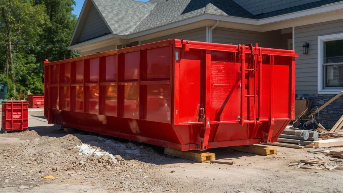 Roll-off dumpster rental in a compact borough driveway in Boyertown, PA