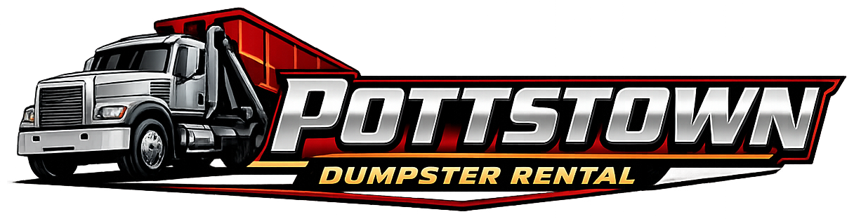 Pottstown Dumpster Rental logo with a roll-off truck carrying a red dumpster